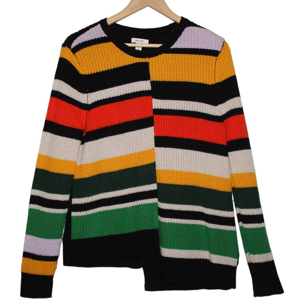 Womens Nine West Black Yellow Purple Cream Orange Green Crew Neck Sweater Size M